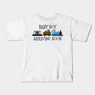 Pregnancy Announcement Steam Train, Baby Boy Arriving Soon Kids T-Shirt